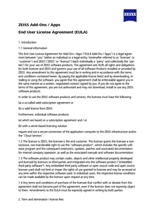 ZEISS Add-Ons / Apps End User License Agreement (EULA) 이미지 미리 보기