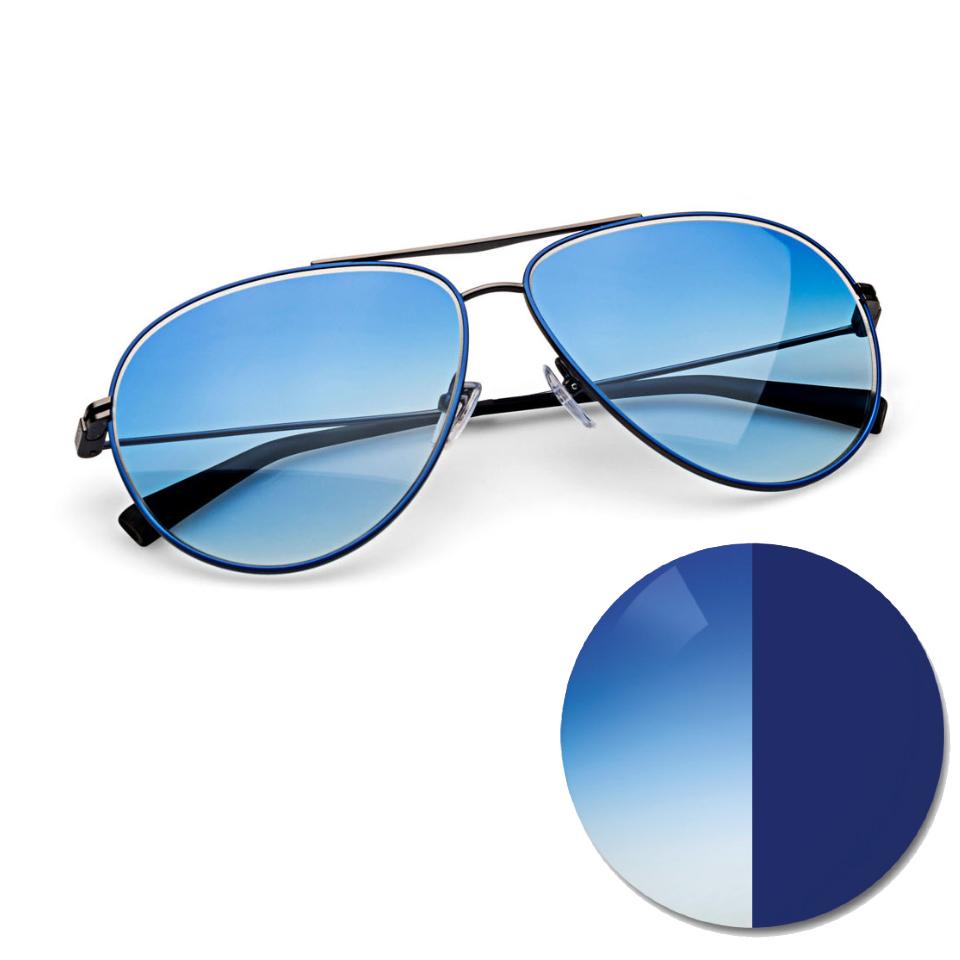 자이스 어댑티브선 그라데이션 블루가 적용된 안경과 옅은 농도와 짙은 농도로 구분된 색상점
