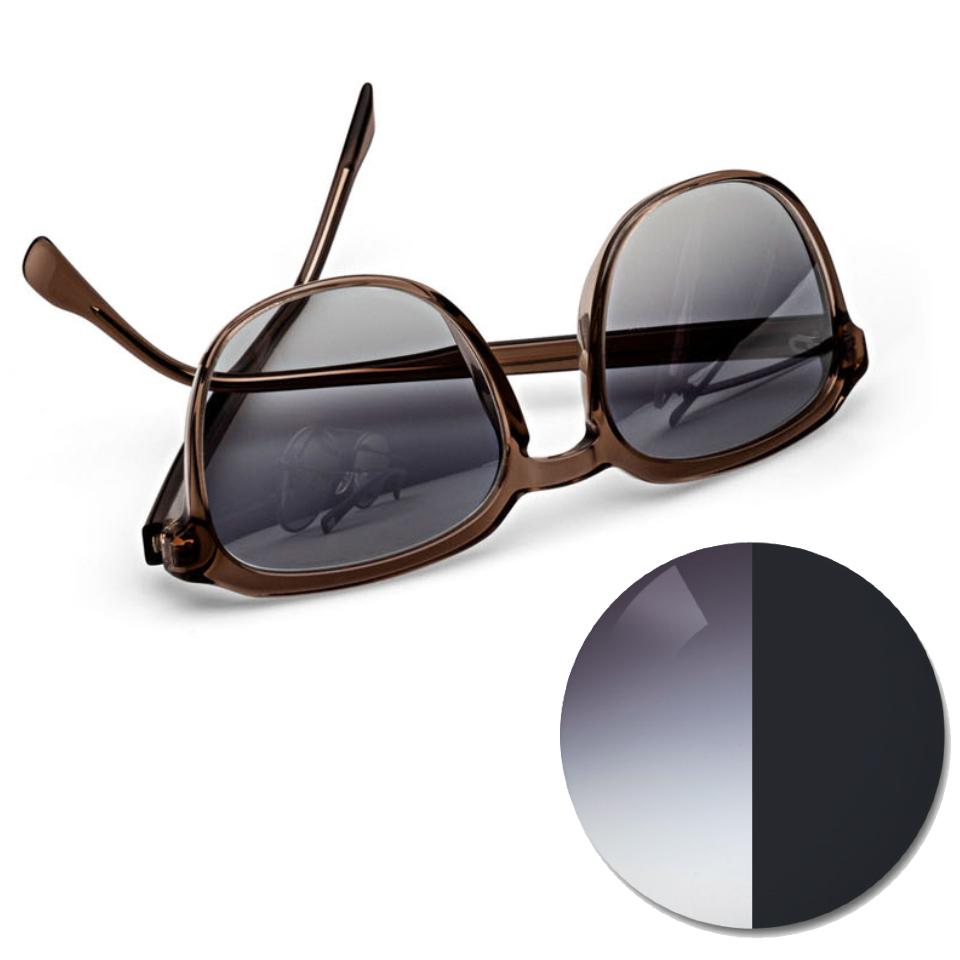 자이스 어댑티브선 그라데이션 그레이가 적용된 안경과 옅은 농도와 짙은 농도로 구분된 색상점